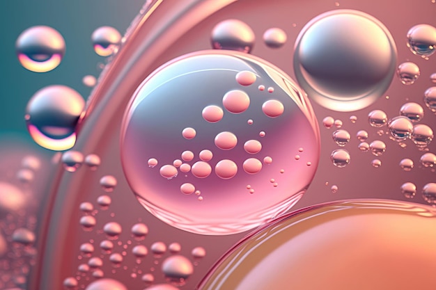 Gros plan sur un produit cosmétique liquide clair Texture gel avec bulles Génération AI
