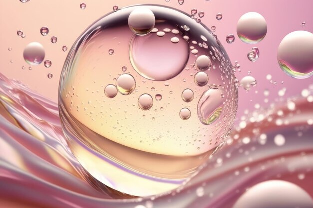 Gros plan sur un produit cosmétique liquide clair Texture gel avec bulles Génération AI