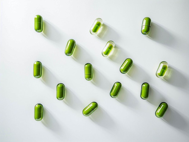 Gros plan de produits de marijuana médicale avec des capsules de cannabinoïdes en bouteille avec des feuilles de marihuana
