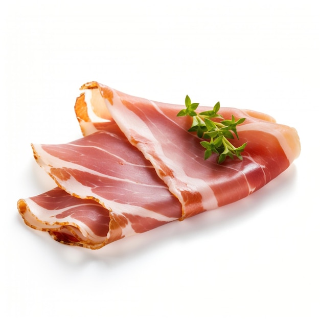 Photo gros plan de prosciutto crudo finement tranché avec du thym frais