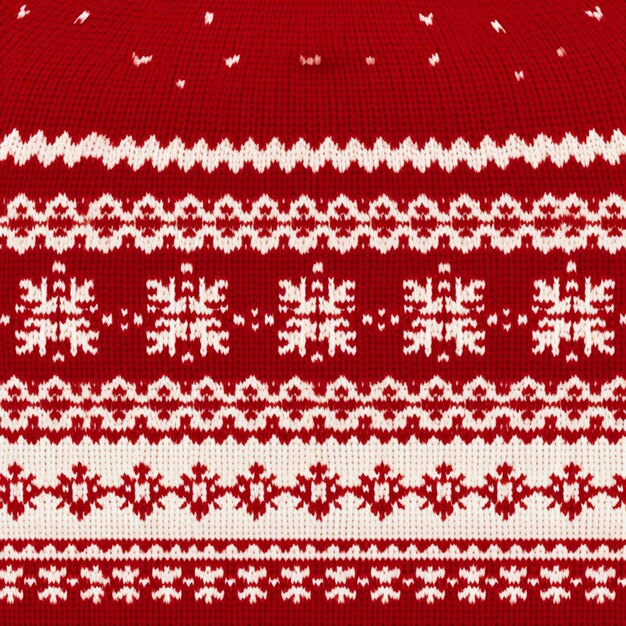 Photo un gros plan d'un pull rouge et blanc tricoté avec des flocons de neige