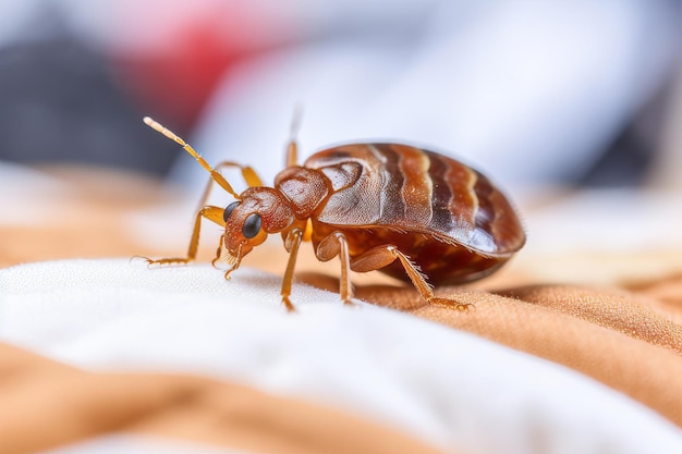 Gros plan d'une punaise de lit simple sur du tissu dans une maison