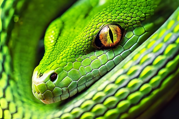 Gros plan de python serpent vert