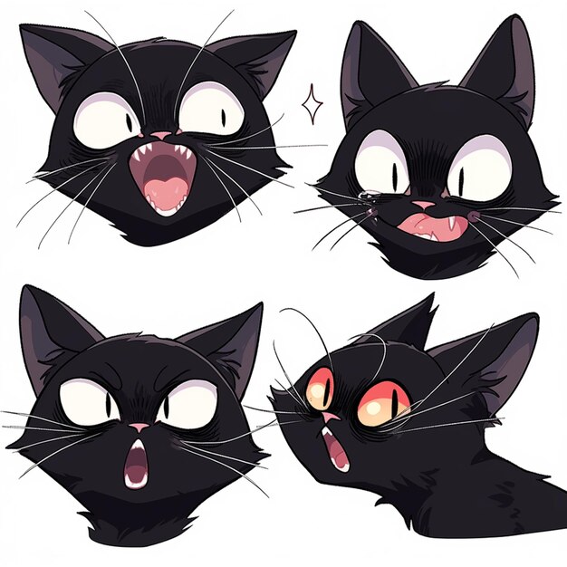 un gros plan de quatre visages différents d'un chat avec des expressions différentes