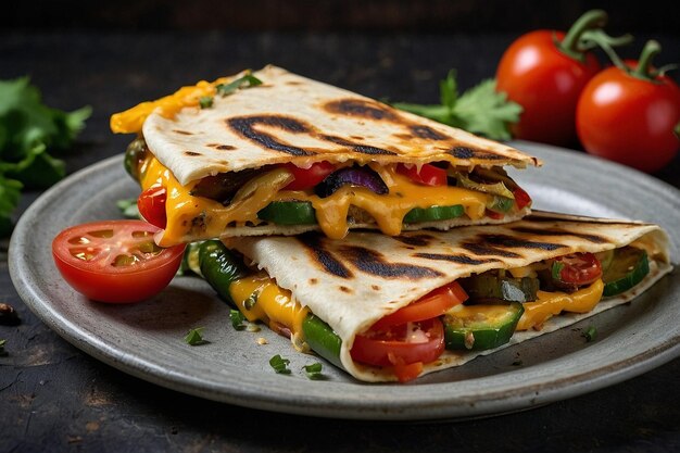 Un gros plan d'une quesadilla végétarienne