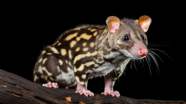 Photo un gros plan d'un quoll oriental sur un tronc dans le zoo la nuit