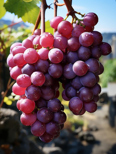 Gros plan de raisins dans un vignoble lumineux