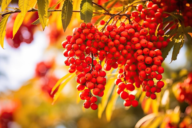 Gros plan de Red Rowan en automne