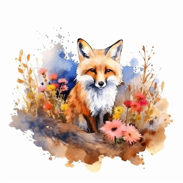 Un gros plan d'un renard dans un champ de fleurs générative ai