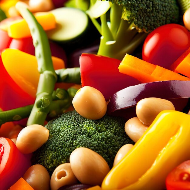 Photo gros plan d'un repas de légumes frais multicolores