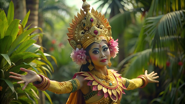 un gros plan d'une représentation de danseuse traditionnelle balienne