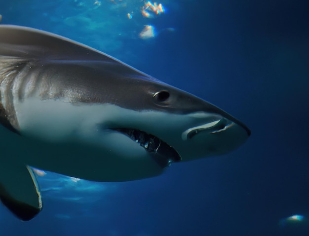 Gros plan sur un requin dans l'eau créé à l'aide de la technologie générative ai