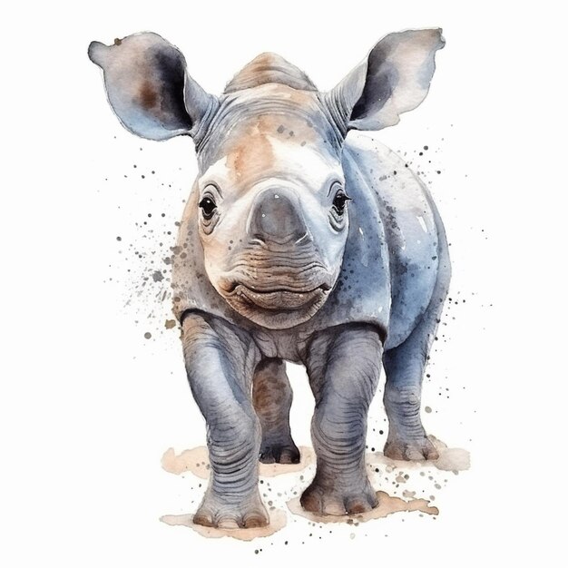 un gros plan d'un rhinocéros debout sur une surface blanche générative ai