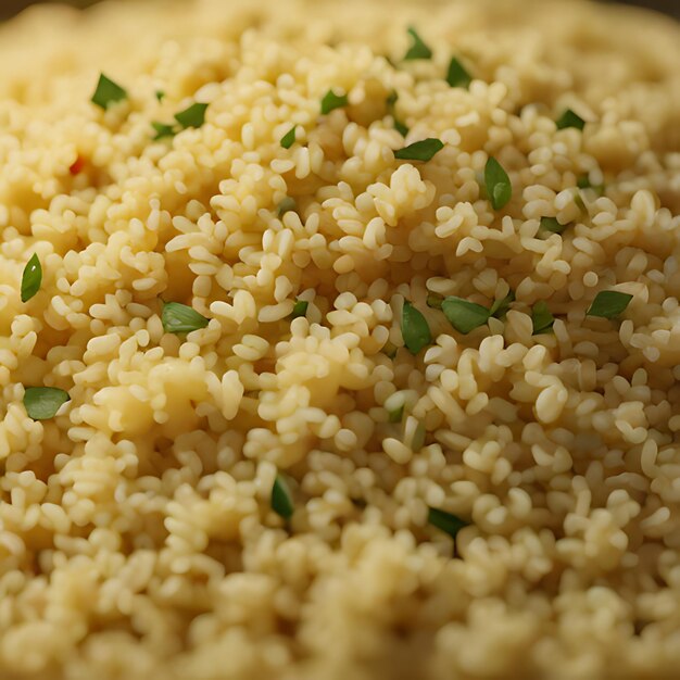 un gros plan de riz avec une brindille verte de persil