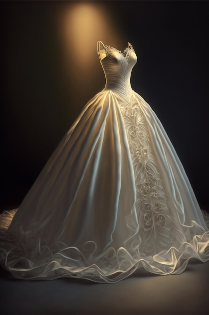 Gros plan d'une robe de mariée sur un mannequin générative ai