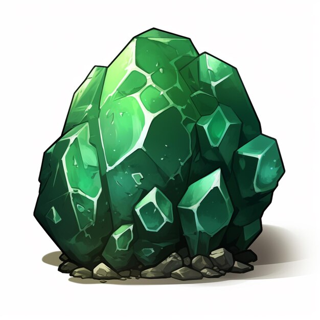 un gros plan d'une roche verte avec des rochers et des pierres génératifs ai