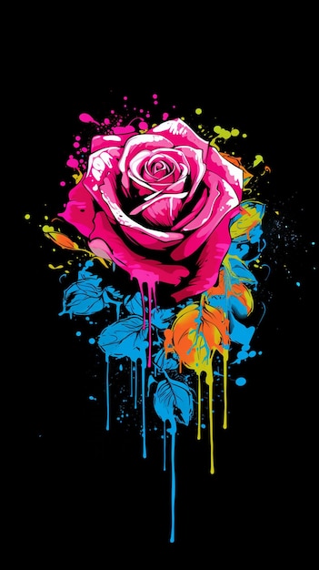 un gros plan d'une rose avec des éclaboussures de peinture sur elle