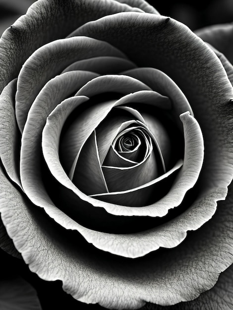 Un gros plan de la rose en noir et blanc