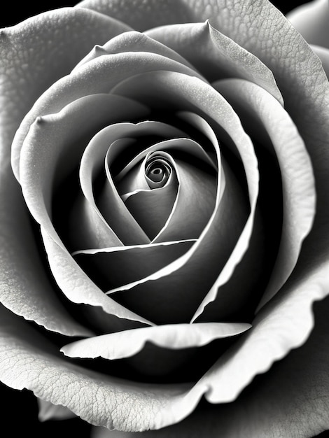 Un gros plan de la rose en noir et blanc