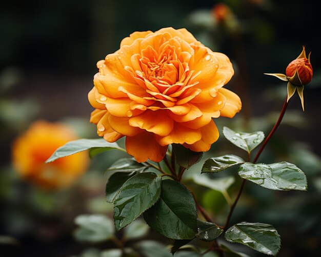 un gros plan d'une rose orange dans un jardin