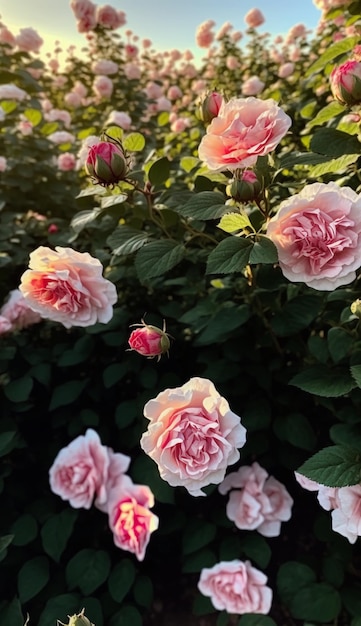 Un gros plan de roses roses dans un jardin