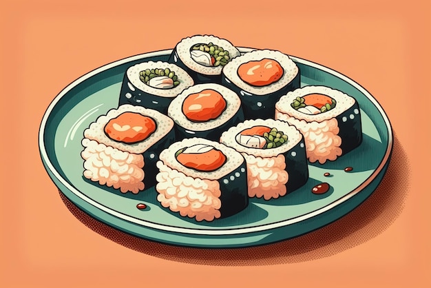 un gros plan des rouleaux de sushi sur un plateau blanc