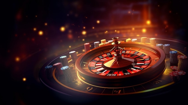 un gros plan d'une roulette de casino avec beaucoup de jetons ai génératif