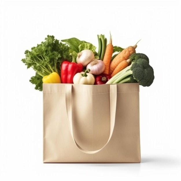 Un gros plan d'un sac de légumes sur un fond blanc