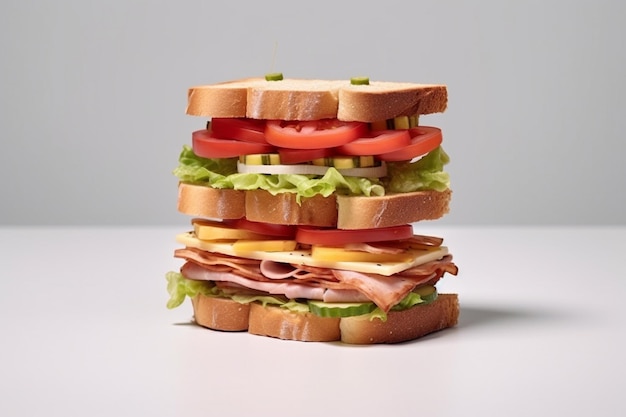 un gros plan d'un sandwich avec des tomates et de la laitue dessus ai générative