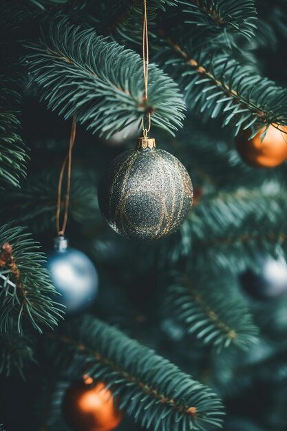 Gros plan sur un sapin de Noël décoré généré par l'IA