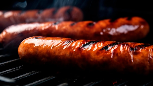 Gros plan de saucisses barbecue frites AI générative