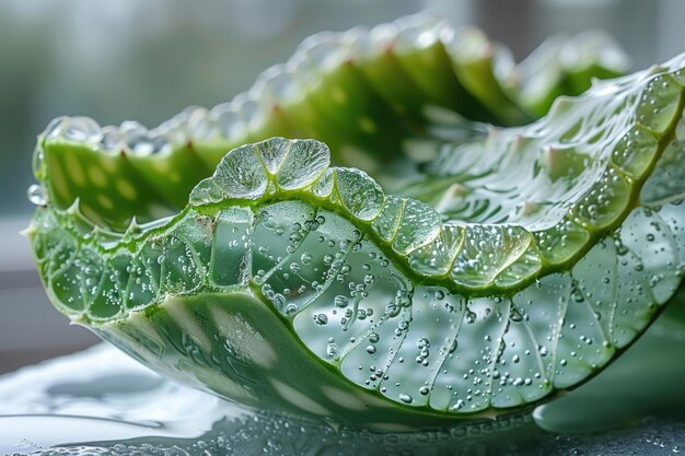 Un gros plan d'une section transversale d'une feuille d'aloe vera