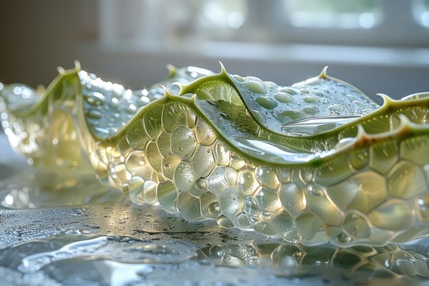 Photo un gros plan d'une section transversale d'une feuille d'aloe vera