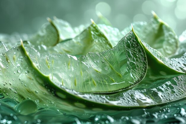 Photo un gros plan d'une section transversale d'une feuille d'aloe vera