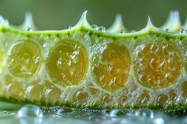 Photo un gros plan d'une section transversale d'une feuille d'aloe vera