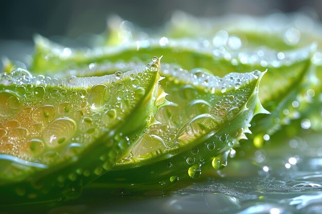 Photo un gros plan d'une section transversale d'une feuille d'aloe vera