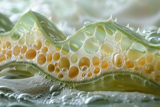 Un gros plan d'une section transversale d'une feuille d'aloe vera