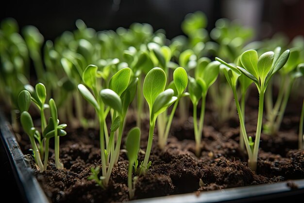 Gros plan de semis en germination débordant d'une nouvelle vie créée avec une IA générative