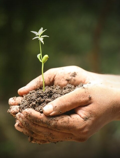 Gros plan des semis de neem dans les mains d'un agriculteur