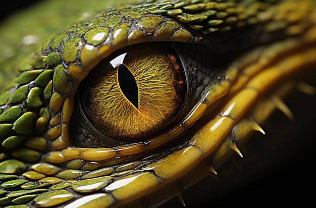 Gros plan d'un serpent vert Oeil Peau mouillée Générative AI