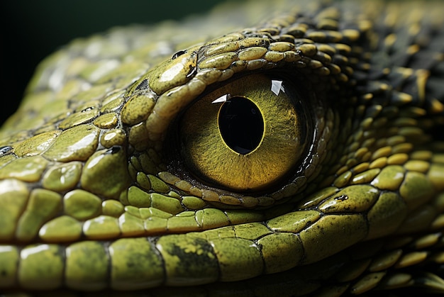 Gros plan d'un serpent vert Oeil Peau mouillée Générative AI