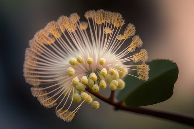 Un gros plan d'une seule fleur de mimosa ses pétales doux et délicat créé avec ai générative