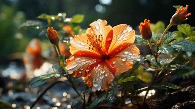 Un gros plan d'une seule fleur tropicale orange créée avec l'IA générative