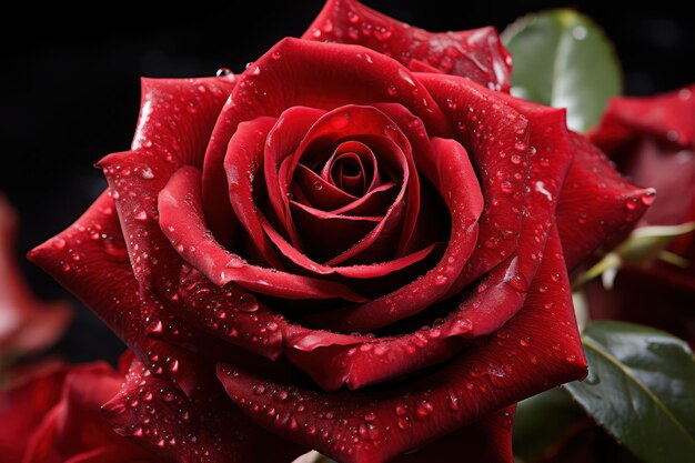 Gros plan d'une seule rose rouge, un symbole d'amour traditionnel de la Saint-Valentin généré par l'IA