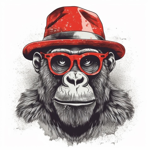 Un gros plan d'un singe portant un chapeau et des lunettes générative ai