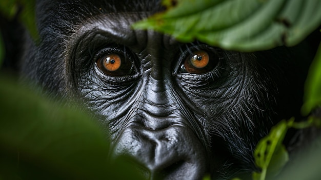 un gros plan d'un singe avec des yeux orange