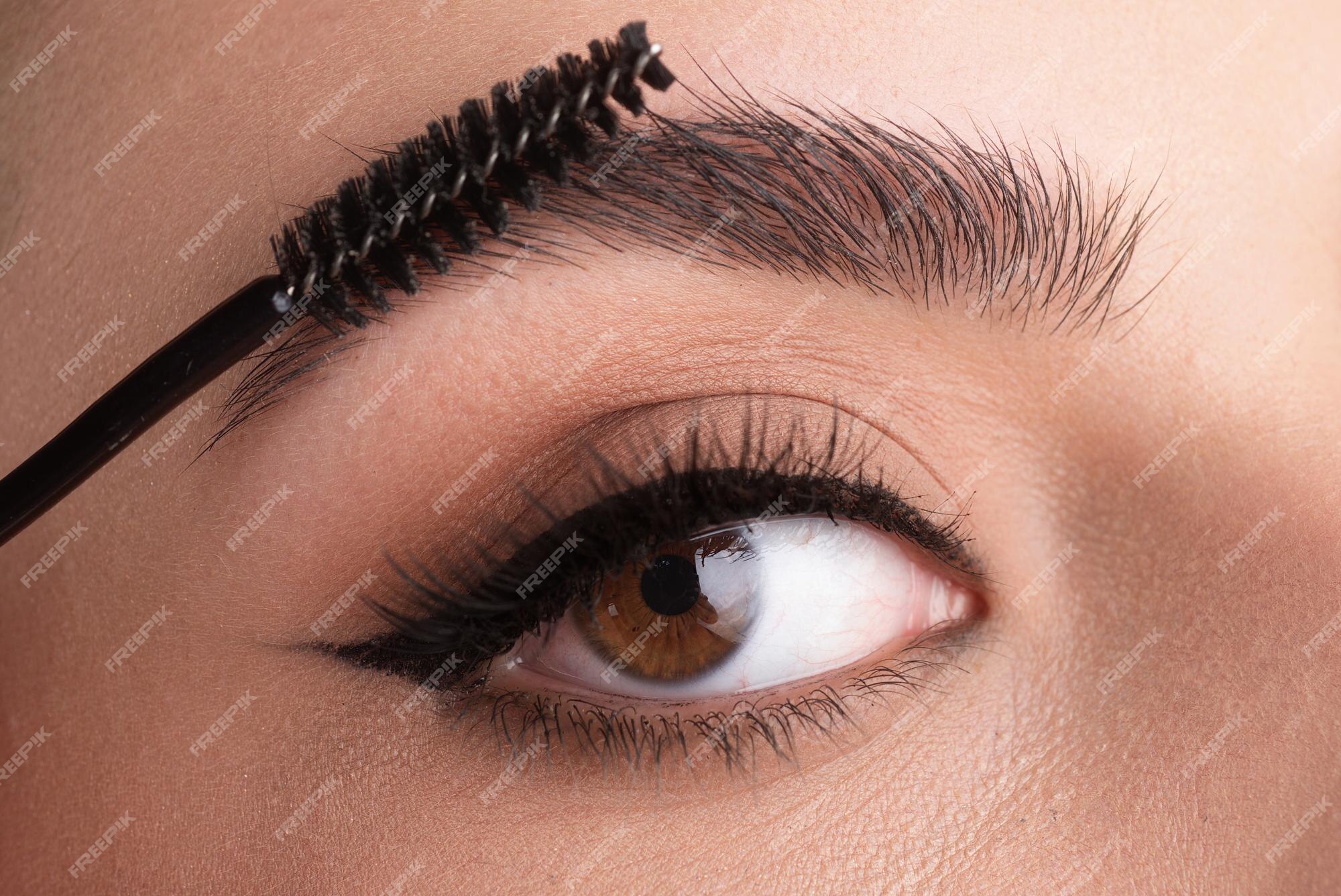 Gros Plan Des Sourcils Avec Une Brosse à Sourcils, Soins Pour Les Sourcils,  Procédures De Stratification Des Sourcils Longues