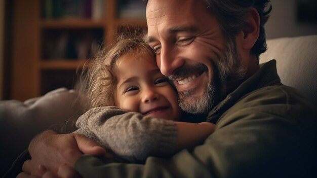 gros plan, souriant, aimant, jeune père, étreindre, à, sa, fille, IA générative