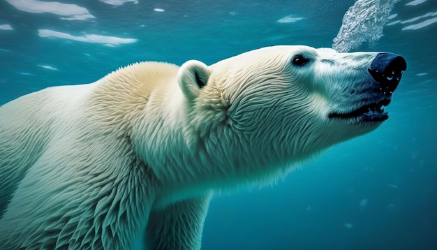 Gros plan sous l'eau de l'ours polaire