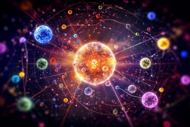 Un gros plan d'une sphère colorée avec de nombreuses sphères de couleurs différentes ai générative
